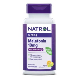 Natrol Melatonina 10 mg – 60 tabletas de disolución rápida sabor cítrico, fórmula vegetariana, sin gluten, sin OMG, sin necesidad de agua, apoyo para el descanso nocturno
