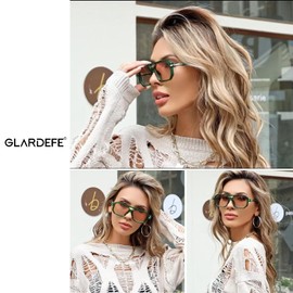 GLARDEFE Retro Aviator Sunglasses for Women Men - Trendy Square Sun Glasses(Green/Gradient Orange)