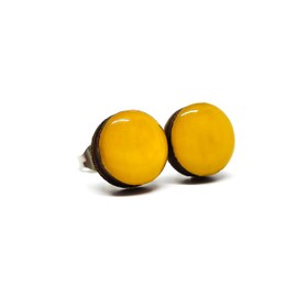 Stud Earrings, Neutral Earth Tones, 10 mm, Handmade, for Women Men Girls Stainless Steel Posts for Sensitive Ears, Color Dot Studs (Mustard Yellow)