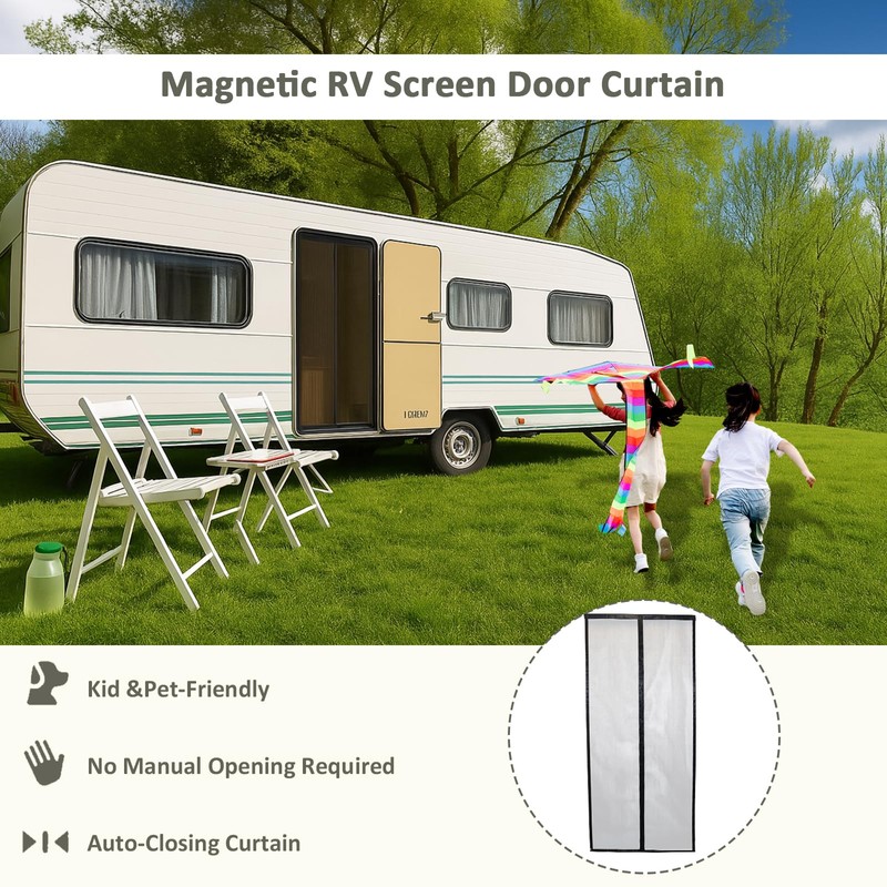 Zejoot Universal Magnetic Screen Door for RV, Tear-Resistant RV Mosquito