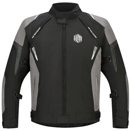 ILM Men’s Motorcycle Jacket with CE Armor and Detachable Thermal Liner All Season Waterproof Jacket Model JF1(Grey,M)