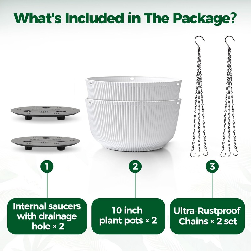 T4U 10 Inch Hanging Planters for Indoor Plants, 2 Pack