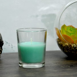 Zest Candle 12-Piece Votive Candles, Aqua Round Glass
