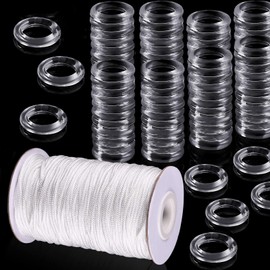 100 Pieces Clear Roman Curtain Rings Blind Roman Ring and 55 Yards Roman Blind Cord 8-13 mm Transparent Plastic Rings 1.8 mm White Braided Lift Shade Cord, for DIY Roman Curtains