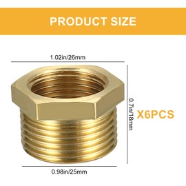 Reducer 3/4 to 1/2 inch, 6 pieces reduction 3/4 inch male thread to 1/2 inch female thread, AG/IG brass thread fitting, reducing nipple for industry, commerce, household