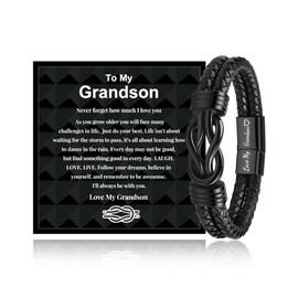 VU100 Gifts for Grandson Bracelet To My Grandson Bracelet Infinity Knot Leather Bracelet Gifts for Teenage Boy Birthday Gifts for Grandson Inspirational Gift Graduation Christmas Gifts for Boy (Black)