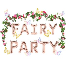 36Pcs Flower Butterfly and Ballons Fairy Party Decorations Set - Fairy Birthday Decorations, Fairy Party Supplies, Fairy Balloons, Fairy Garden Decorations, Fairy Themed Party Photo Background