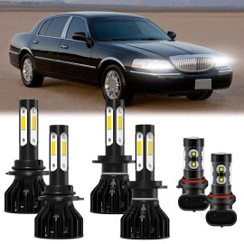 SHENKENUO For Lincoln Town Car 2003-2011 LED Headlight Kit High Low+ Fog Light Bulbs 6000K