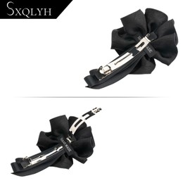 SXQLYH Flower Hair Clip Satin, Flower Women's Hair Clips Asymmetrical Women Hair Bows Hair Clips French Hair Clips Romantic Flower Hair Clip Satin Hair Accessories (Black)