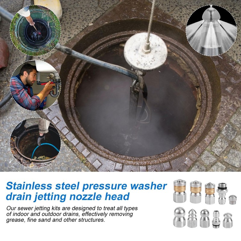 10pcs Sewer Jetter Nozzle Kit - Stainless Steel, 1/4" &