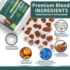 HEYISME Dog Multivitamin, Glucosamine Chondroitin for Dogs, Dog Vitamins and Supplements, Probiotics, Krill Oil for Hip & Joints, Skin, Coat, Immune Health, Heart, Digestion (120 Chews, Chicken)