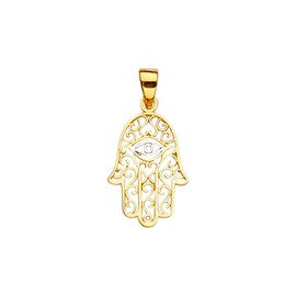 Sonia Jewels 14k White and Yellow Two Tone Gold Hand of God Hamsa Evil Eye Protection Pendant 21mm X 11mm