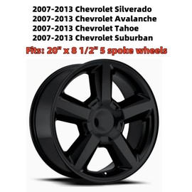 4PCS Hub Center Caps for Chevy Silverado Tahoe Avalanche 2007-2013 | 7.125 inch (18cm) | Fits 20x8.5 5-Spoke Wheels | No Logo | ABS Plastic | Part# 9595152 (Glossy Black)