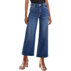 Genleck Women's Wide Leg Jeans – Trendy Cropped Loose Jeans High Waisted Stretchy Capri Denim Pants Baggy Trousers 2024(Marines Blue, 10)