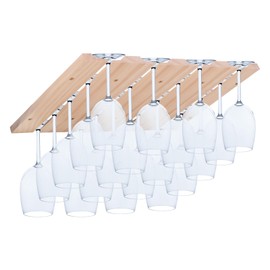 YJTREMFYX 4-section adjustable wooden wine cup holder, wine utensil hanger, glass cup, bar storage rack installed under cabinets or countertops -12 wine cup storage cabinets (natural color)