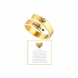 LIU JUN Just Breathe Lotus Ring For Women, To Sorority Sisters Best Friends Motivational Stainless Steel Spiral Wrap Twist Inspirational Friendship Gift Jewelry (Just Breathe Heart Gold)