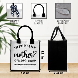 Dr.Baner Mother Of The Bride Tote Bag For Women, Canvas Tote Bag For Wedding Bachelorette Party, Mother Of The Bride Tote Bag With Ribbon, Beach Bag Gifts For Bridal Shower Wedding Friends -35