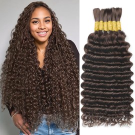 Dark Brown Braiding Hair 6 Bundles/Pack 150g 16 Inch Deep Wave Bulk Human Hair Braiding Wet and Wavy Human Braiding Hair for Boho Braids Curly Human Hair Extensions Color 2# Human Hair Bundles