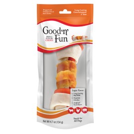 Good ‘n’ Fun Triple Flavor 8-Inch Bone for All Dogs, 1 Count, Treat Your Dog to Long-Lasting Chews Made with Beef Hide, Chicken and Artificial Pork Flavor