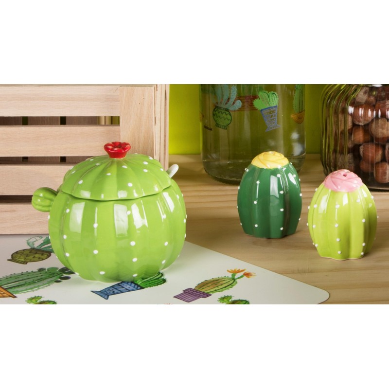 Excelsa Cactus Ceramic Sugar Bowl, 200 ml, Green
