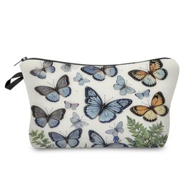 YULUENZE Butterfly Floral Cosmetic Bag Cute Small Aesthetic Makeup Organizer Pouch with Zipper Butterfly Floral Toiletry Makeup Bag Presents for Butterfly Lovers Women