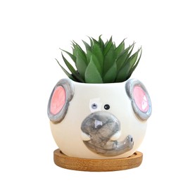 DIYOMR Cute Animal Succulent Planter Pots Ceramics Small Planter with Drainage Tray Cartoon Shaped Figurine Plant Pot for Mini Plants Flower Cactus, Smooth Shiny Ceramic - No Plants (Elephants)