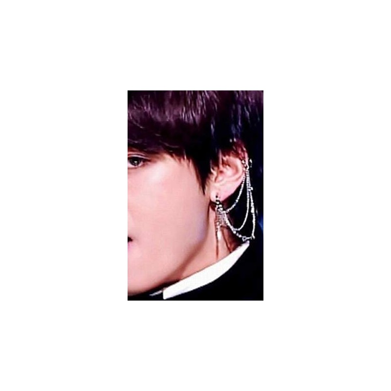 BTS Style V Tete Wear Type Earrings Long Chain Fake