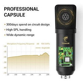TONOR XLR, Micrófono Condensador, Kit de micrófono cardioide Profesional con Brazo T20, Montaje de Choque, Micro para grabación, podcasting, Voice Ove