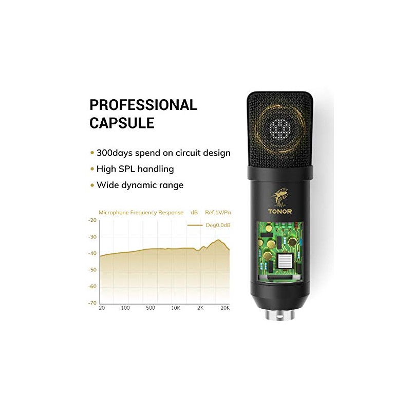 TONOR XLR, Micrófono Condensador, Kit de micrófono cardioide Profesional con