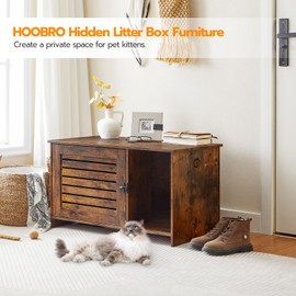 HOOBRO Cat Litter Box Enclosure, Hidden Litter Box Furniture with Louvered Door, Spacious Hidden Litter Cabinet with Divider, Cat Furniture Cabinet, 31.5" L x 17.7" W x 18.1" H, Rustic Brown BF07MW01