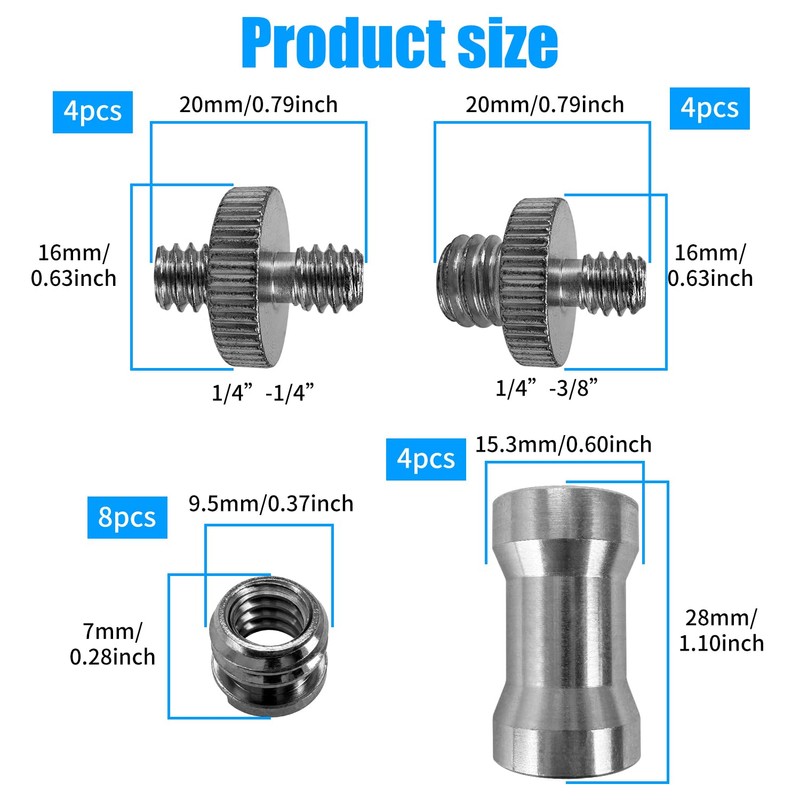 20 Pcs Camera Screw 1/4 to 3/8 Adapter Thread Adapter