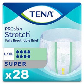 TENA Stretch Super Briefs, Incontinence, Disposable, Heavy Absorbency, Large/XL, 28 Count, 2 Packs, 56 Total