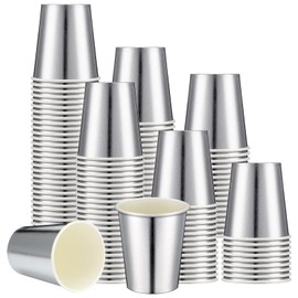 Disposable Silver Drinking Party Paper Cups 9 oz Iridescent Disco Lasering Cups Hot Cold Drink Tea Coffee Cocktail Cups for Home, Restaurant, Store and Cafe Party Supplies (Simple Style, 100 Pcs)