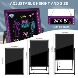 LED Message Writing Board, 24" x 16" Illuminated Erasable Neon Effect Menu Sign Board, with 8 Fluorescent Chalk Markers and Remote Control Drawing Board