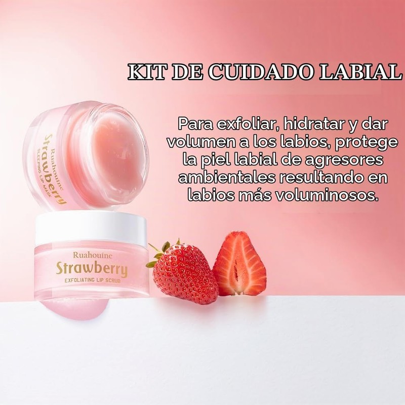 Ruahouine Set De Exfoliante Y Mascarilla Labial De Fresa, Exfoliante