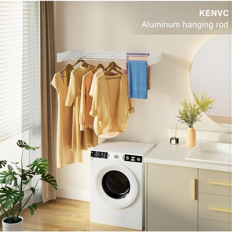 kenvc Wall Mounted Drying Rack, 31.5” Wide. 40 lbs Capacity