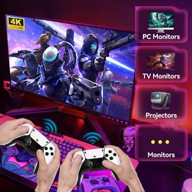 2025 Upgraded Retro Gaming Console Pro, 4K HDMI Video Game Consoles with 40,000+ Games & 23 Emulators, Plug and Play Video Gaming Stick with Upgrade Dual 2.4G Wireless Controllers (128G)