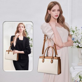 KURGOOL Handbags Purses for Women, Trendy Leather Dual-tone Tote Purse, Designer Handbag Shoulder Bag Top Handle Satchel Bags (Beige & Brown)