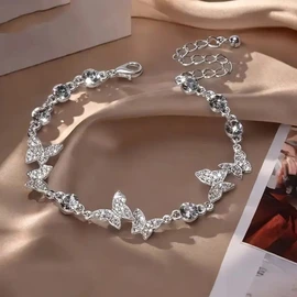 Elegant Butterfly Rhinestone Bracelet - Zinc Alloy, Perfect For Vacation & Everyday Wear, No Box Included