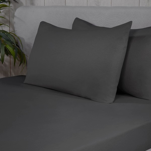 Sleepdown Pillowcase Pair 100% Brushed Cotton Luxury Soft Cosy Flannelette Housewife Pack of 2 Pillow Cover Bedding Bed Linen - Charcoal Grey - 50 x 75cm