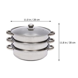 STOBAZA 3 Tier Steamer Pot with Glass Lid - 11.8inch Stainless Steel Steamer Pot Set Kitchen Steamer Cookware Tool Food Veg Cooker Pot for Cooking Vegetables, Seafood, Soups, Stews and Pasta