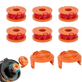 CYWVYNYT 6 Pack WA0004.1 Grass Trimmer Line for All 20 V Worx Grass Trimmers (6 x 3 m Length, Thread Diameter 1.65 mm Thread Spool) + 2 x Caps (6 Pack)
