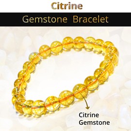 Citrine Bracelet, Natural Healing Crystal Bracelet for Women and Men, 8mm Round Beaded Bracelet for Spiritual, Protection, Positive Energy, Elastic Adjustable Size Gemstone Bead Bracelet