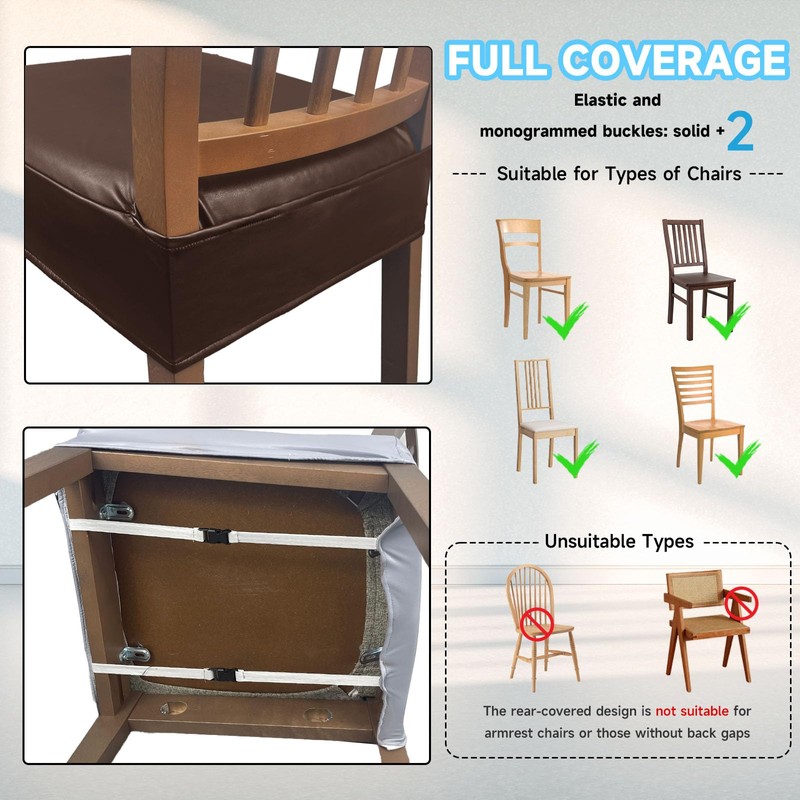 KIDOACOW Soft Leather Chair Seat Covers Dining Chairs Set of