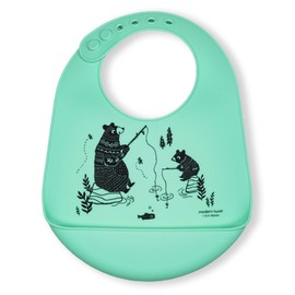 Babero moderno Twist 100% silicona de grado alimenticio, impermeable y reutilizable, Bear Family, verde menta