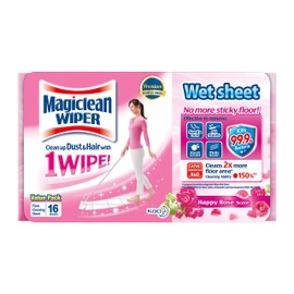 Quickle Wiper, Floor Cleaning Tool, 3D Suction Wet Sheet, Rose Scent, 16 Sheets