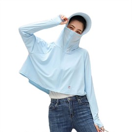 Kalis Angel Women's Rash Guard, UV Hoodie, UPF 50+, Long Sleeve, Thin, Sunscreen, Sports, Gym, Yoga, Mask, Brim, Visor, Arm Cover, Cool Touch, Cool, blue