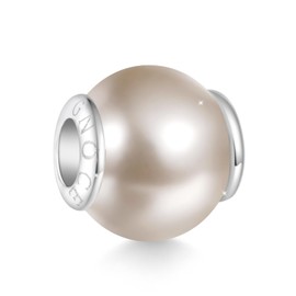 GNOCE Classic Madreperla Champagne Pearl Charm for Women, S925 Sterling Silver Bead Charm Bracelet for Her, Charm for Her, Gemstone Jewelry Gift