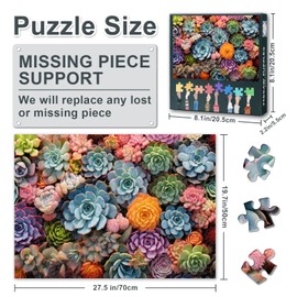 Succulent Puzzles for Adults 1000 Pieces Succulent Petal Jigsaw Puzzles 1000 Pieces for Adults Flower Jigsaw Puzzles, Succulent Garden Puzzle, 19.5 x 27.5 Inch