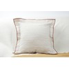Decorative Linen Cushion Cover with Brown Piping, White Striped Pattern